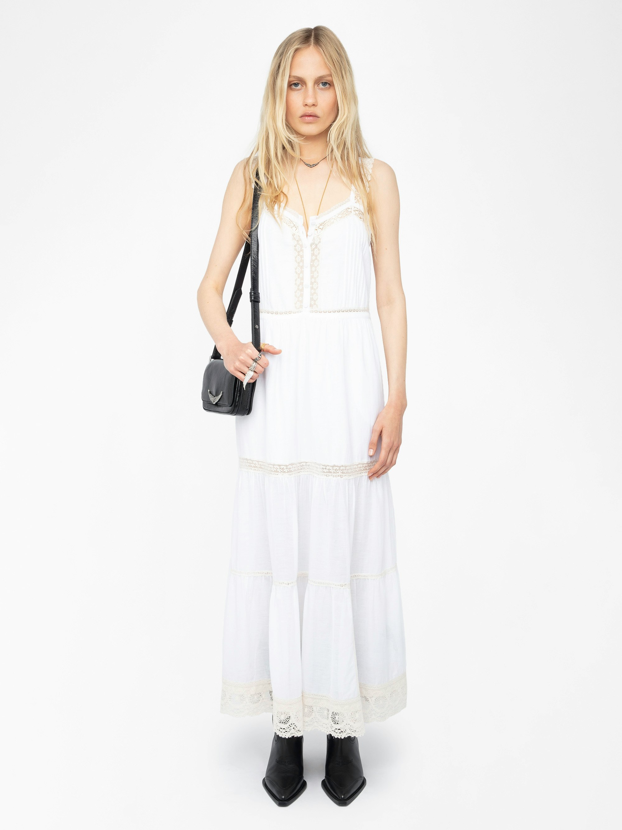 Relite Tomboy Dress - Long lingerie-inspired dress in cotton viscose, buttoned at the front, with lace straps.