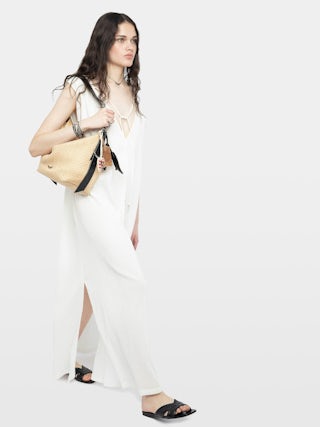 Rimati Dress - Long dress in cotton gauze, front and back neckline, sleeveless, and cords with wings.