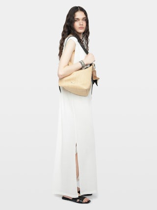 Rimati Dress - Long dress in cotton gauze, front and back neckline, sleeveless, and cords with wings.