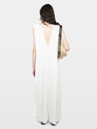 Rimati Dress - Long dress in cotton gauze, front and back neckline, sleeveless, and cords with wings.