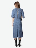 Rey Dress 100% Silk - Mid-length lingerie-inspired dress in silk with chain jacquard, wing rhinestones, lace and back cutout.