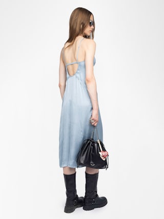 Rialta Satin Dress - Lingerie-inspired viscose satin dress with back neckline and French lace.