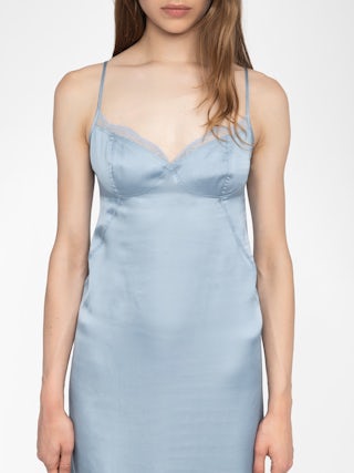 Rialta Satin Dress - Lingerie-inspired viscose satin dress with back neckline and French lace.