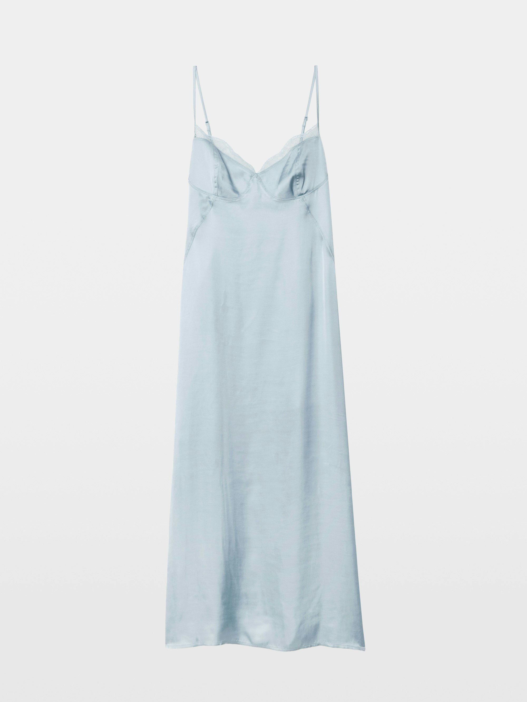 Rialta Satin Dress - Lingerie-inspired viscose satin dress with back neckline and French lace.