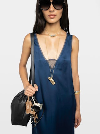 Renzo Satin Dress - Long dress in viscose satin with lingerie spirit and French lace.