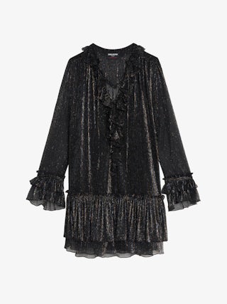 Ralice Dress - Short dress in chiffon with multicolour metallic fibres, long sleeves.