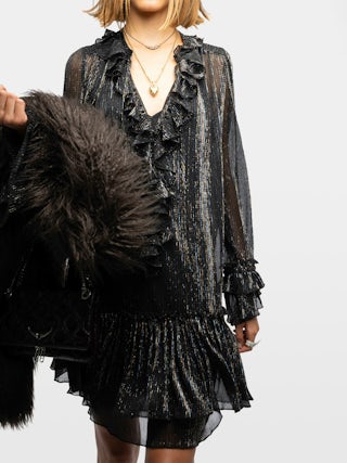 Ralice Dress - Short dress in chiffon with multicolour metallic fibres, long sleeves.