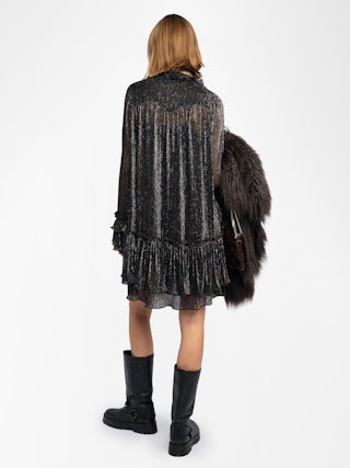 Ralice Dress - Short dress in chiffon with multicolour metallic fibres, long sleeves.