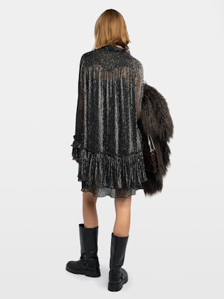 Ralice Dress - Short dress in chiffon with multicolour metallic fibres, long sleeves.