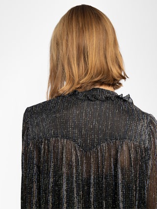 Ralice Dress - Short dress in chiffon with multicolour metallic fibres, long sleeves.