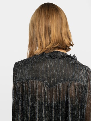 Ralice Dress - Short dress in chiffon with multicolour metallic fibres, long sleeves.