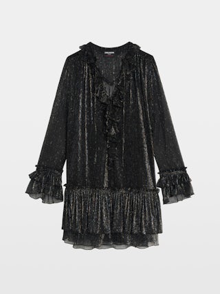 Ralice Dress - Short dress in chiffon with multicolour metallic fibres, long sleeves.