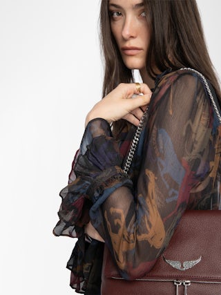 Ralicel Dress - Long draped dress in printed muslin, long sleeves.