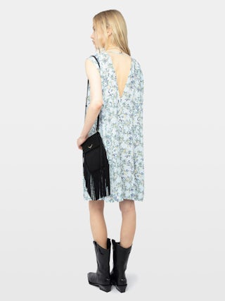 Rimatis Short Viscose Sleeveless Floral Dress - Short printed viscose dress, sleeveless, cord with wings and removable belt.