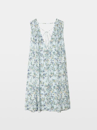 Rimatis Short Viscose Sleeveless Floral Dress - Short printed viscose dress, sleeveless, cord with wings and removable belt.