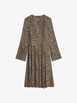 Rinas Dress - Mid-length printed viscose dress, long sleeves, laced neckline.