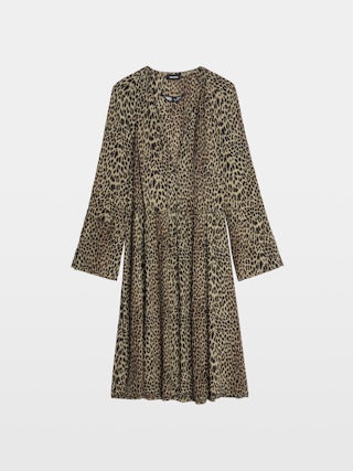 Robe Rinas - Robe mi-longue en viscose imprimée, manches longues, encolure lacée.