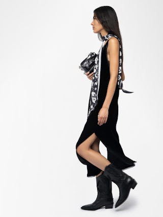 Renzo Velvet Dress - Long dress in plain velvet, lingerie spirit with French lace.