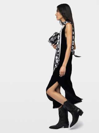 Renzo Velvet Dress - Long dress in plain velvet, lingerie spirit with French lace.