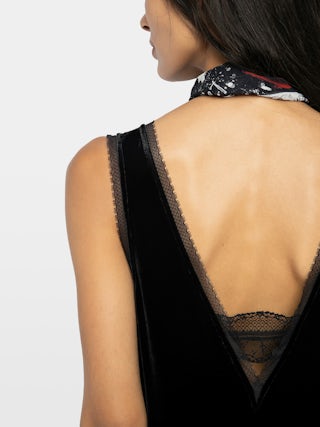 Renzo Velvet Dress - Long dress in plain velvet, lingerie spirit with French lace.