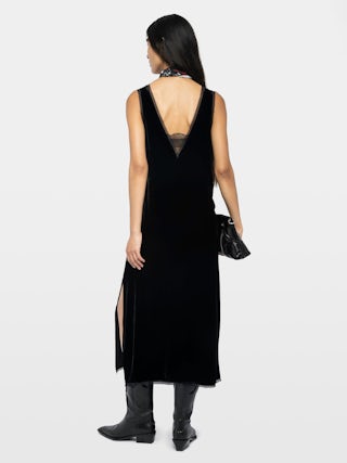 Renzo Velvet Dress - Long dress in plain velvet, lingerie spirit with French lace.