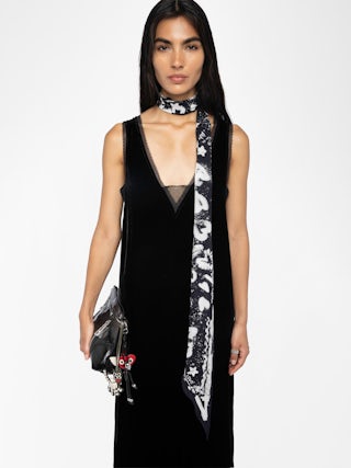 Renzo Velvet Dress - Long dress in plain velvet, lingerie spirit with French lace.