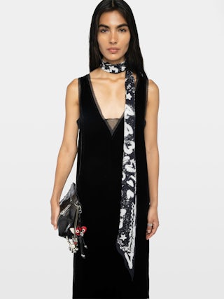 Renzo Velvet Dress - Long dress in plain velvet, lingerie spirit with French lace.