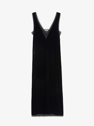 Renzo Velvet Dress - Long dress in plain velvet, lingerie spirit with French lace.