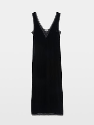 Renzo Velvet Dress - Long dress in plain velvet, lingerie spirit with French lace.
