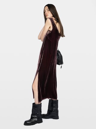 Renzo Velvet Dress - Long dress in plain velvet, lingerie spirit with French lace.