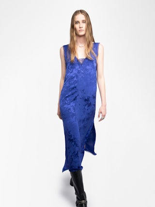 Renzo Silk Dress - Long sleeveless silk jacquard horses dress, lingerie-inspired, with French lace.