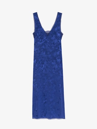 Renzo Silk Dress - Long sleeveless silk jacquard horses dress, lingerie-inspired, with French lace.