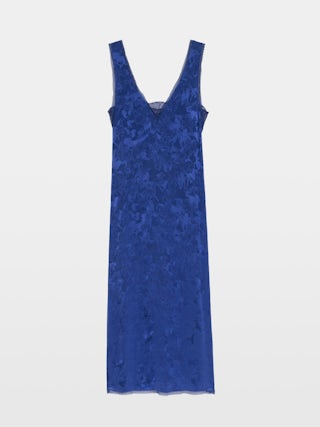 Robe Renzo 100% Soie - Robe longue en soie jacquard horses, esprit lingerie, sans manches, avec dentelle française.