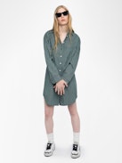 Abito Rorning - Abito camicia in popeline a righe con polsini ricamati.