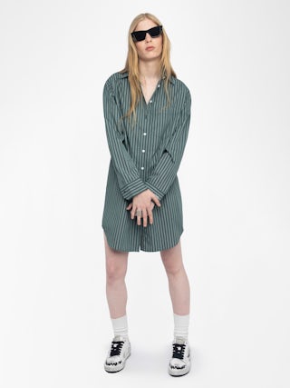 Rorning Dress - Striped poplin shirt dress with embroidered cuffs.