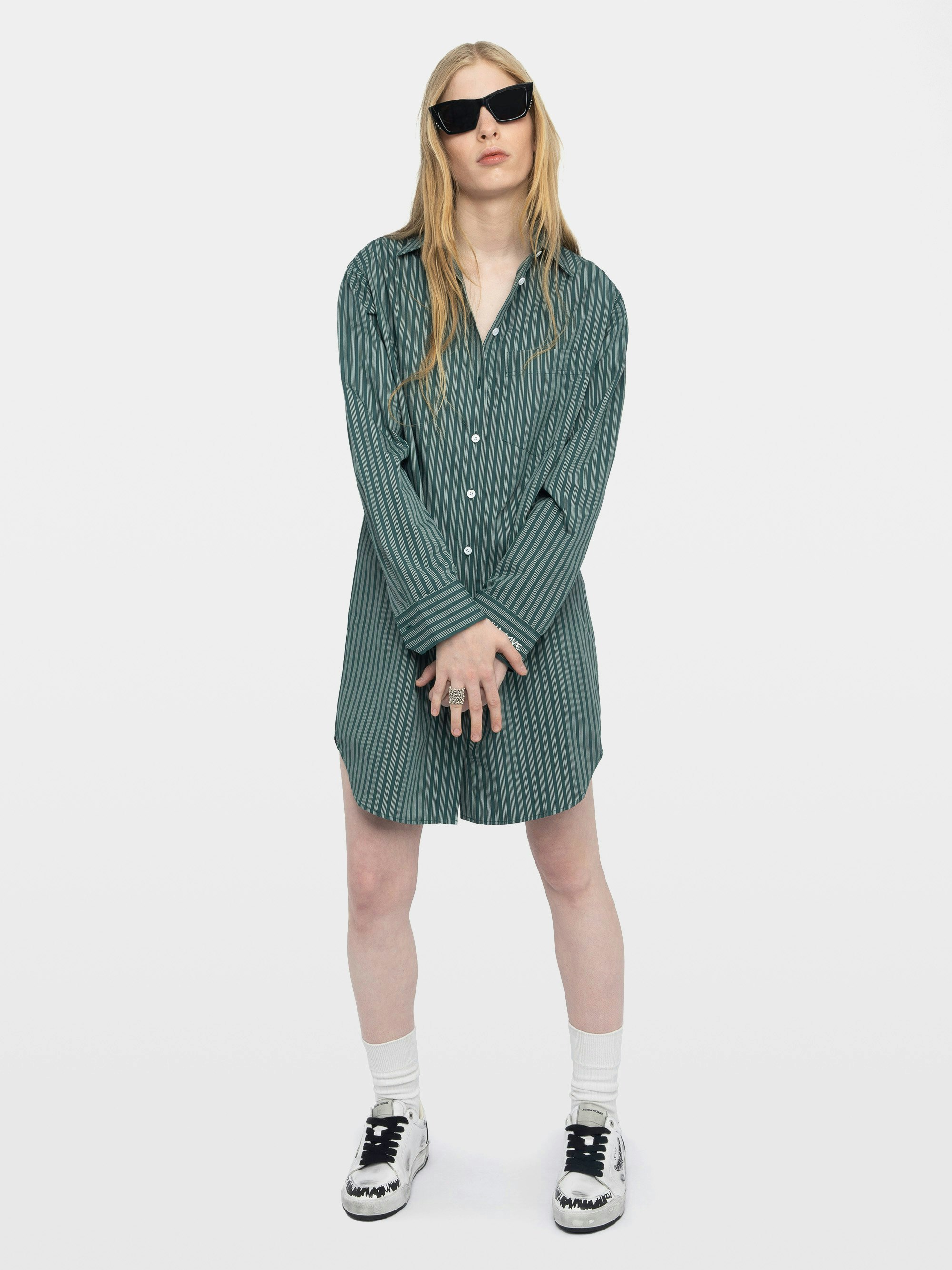 Rorning Dress - Striped poplin shirt dress with embroidered cuffs.