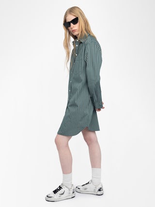 Rorning Dress - Striped poplin shirt dress with embroidered cuffs.
