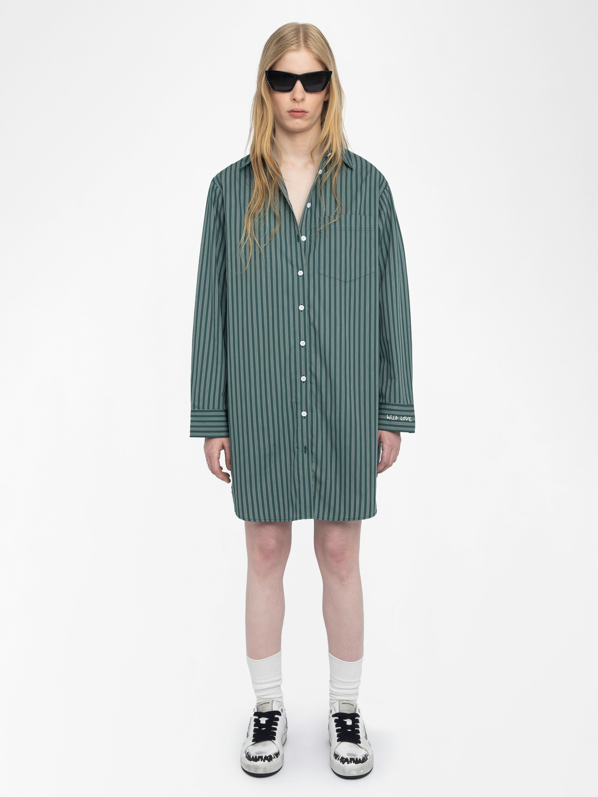 Rorning Dress - Striped poplin shirt dress with embroidered cuffs.