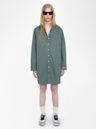 Abito Rorning - Abito camicia in popeline a righe con polsini ricamati.