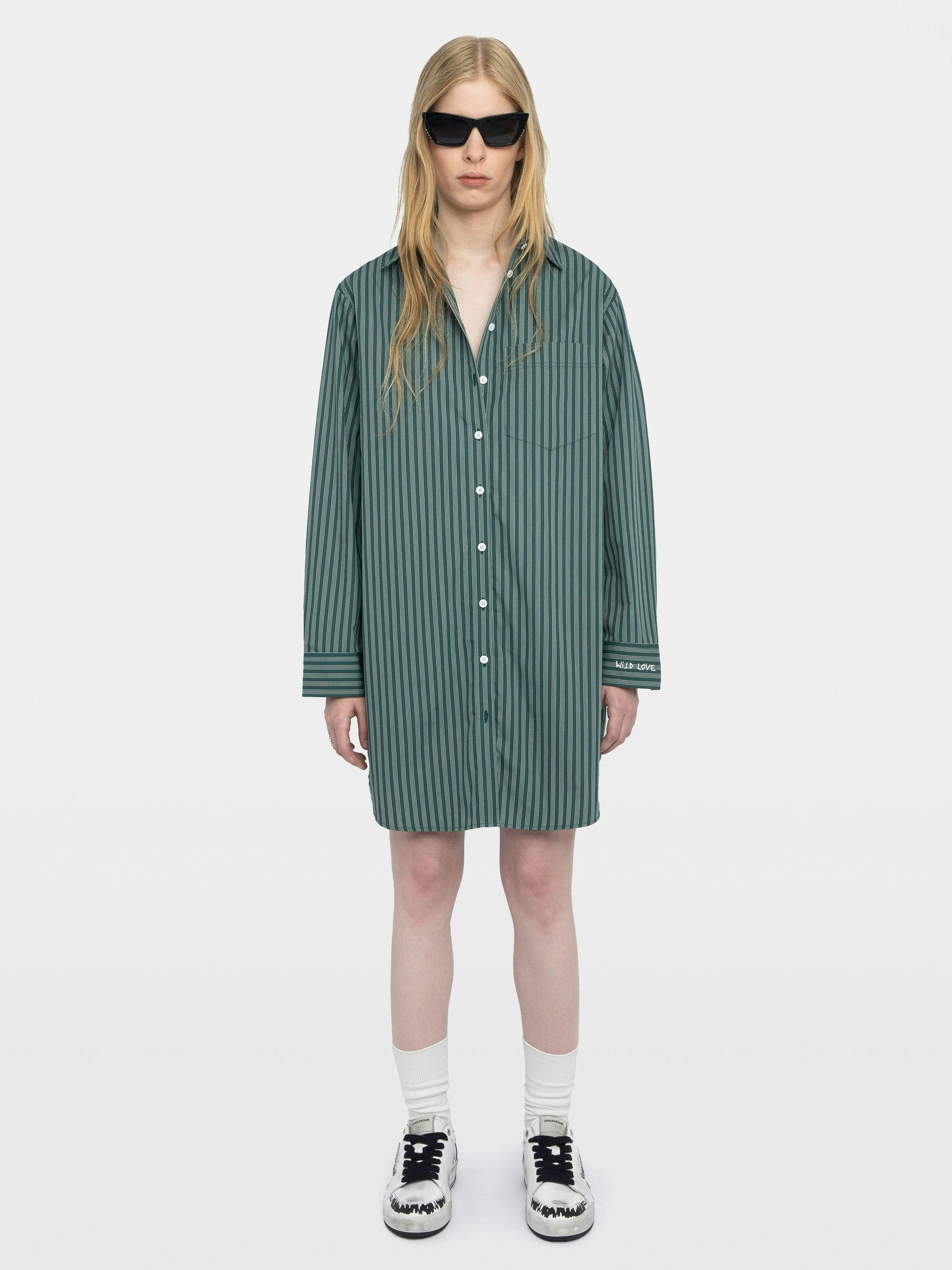 Rorning Dress - Striped poplin shirt dress with embroidered cuffs.