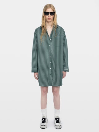 Rorning Dress - Striped poplin shirt dress with embroidered cuffs.