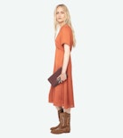Rhodral Satin Dress - Mid-length dress in ZV jacquard satin, short sleeves and buttoned neckline.