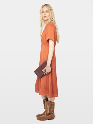 Rhodral Satin Dress - Mid-length dress in ZV jacquard satin, short sleeves and buttoned neckline.