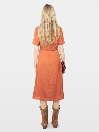 Rhodral Satin Dress - Mid-length dress in ZV jacquard satin, short sleeves and buttoned neckline.