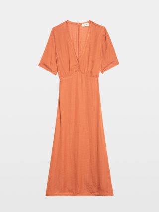 Rhodral Satin Dress - Mid-length dress in ZV jacquard satin, short sleeves and buttoned neckline.