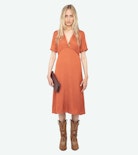 Rhodral Satin Dress - Mid-length dress in ZV jacquard satin, short sleeves and buttoned neckline.
