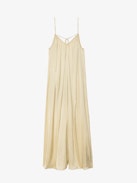 Abito Ristym Satin - Abito lungo in raso giapponese, spirito lingerie, drappeggiato, spalline regolabili sul retro e ali metalliche sullo scollo anteriore.