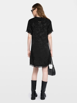 Robe Rerzo 100% Soie - Robe courte en soie jacquard horses, esprit lingerie, manches courtes, ceinture amovible et dentelle française.