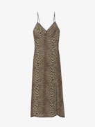 Kleid Ramelil - Langes Kleid im Lingerie-Stil aus bedruckter Viskose, mit Schlitz, verstellbaren Trägern, Flügel-Stickerei am Rücken und Spitze.