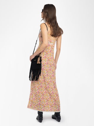 Rameli Floral Lace Maxi Dress - Long lingerie-inspired dress in printed viscose, with slit, adjustable straps, wing embroidery on the back and lace details.